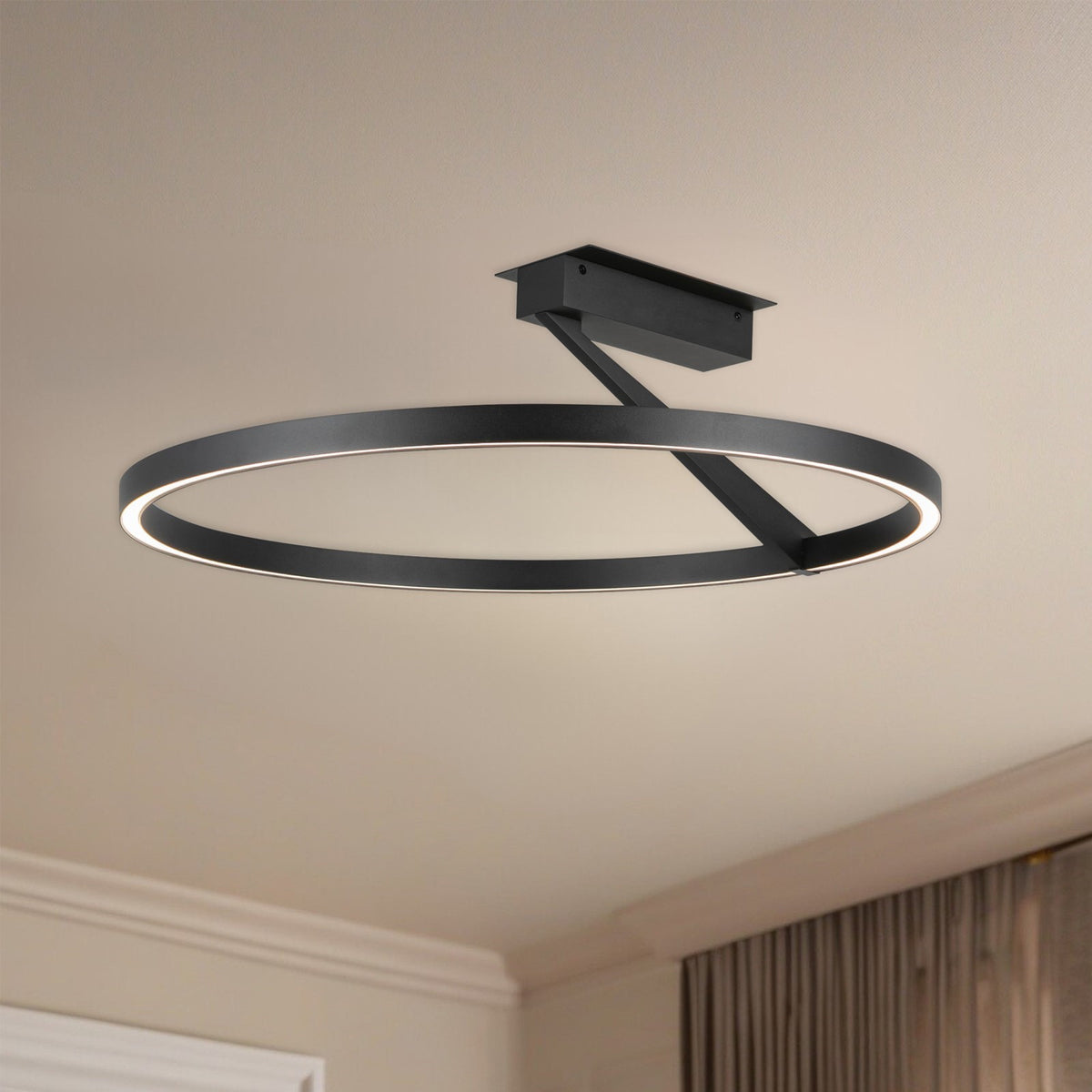 Kuzco Roda 24in LED Semi-Flush Mount | Scandinavian Minimalist Black Aluminum and Frosted Acrylic | Entryway & Hallway | Model SF27724-BK-3WCCT-UNV