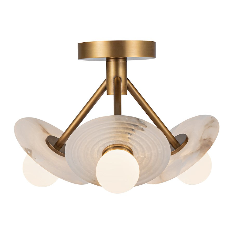 Alora Dahlia 13" LED Semi Flush Mount, Brass/Opal/Alabaster - SF346313VBAR