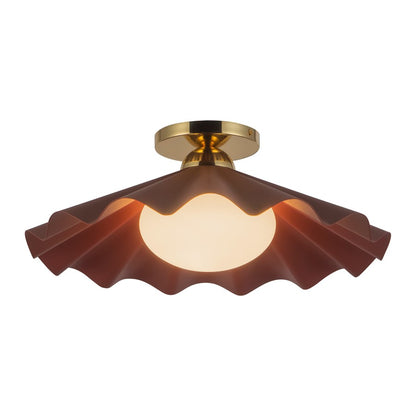 Kuzco Furrow 16" Red Semi-Flush Mount, Burgundy