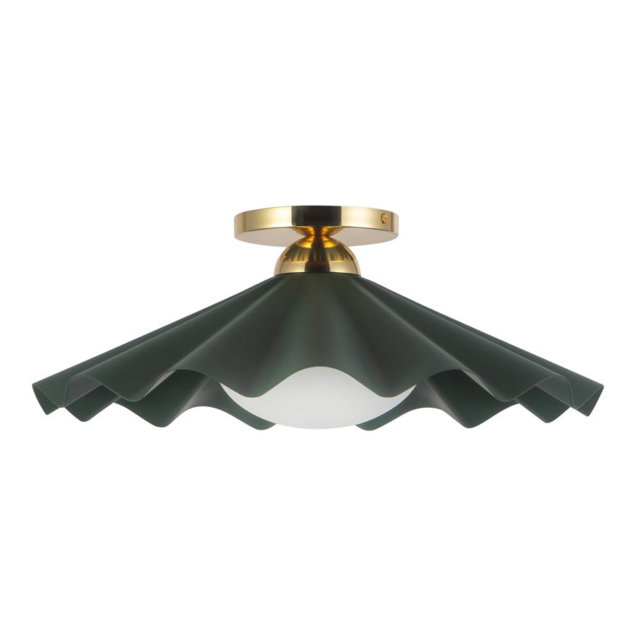 Kuzco Furrow 16" Green Semi-Flush Mount, Pine Green