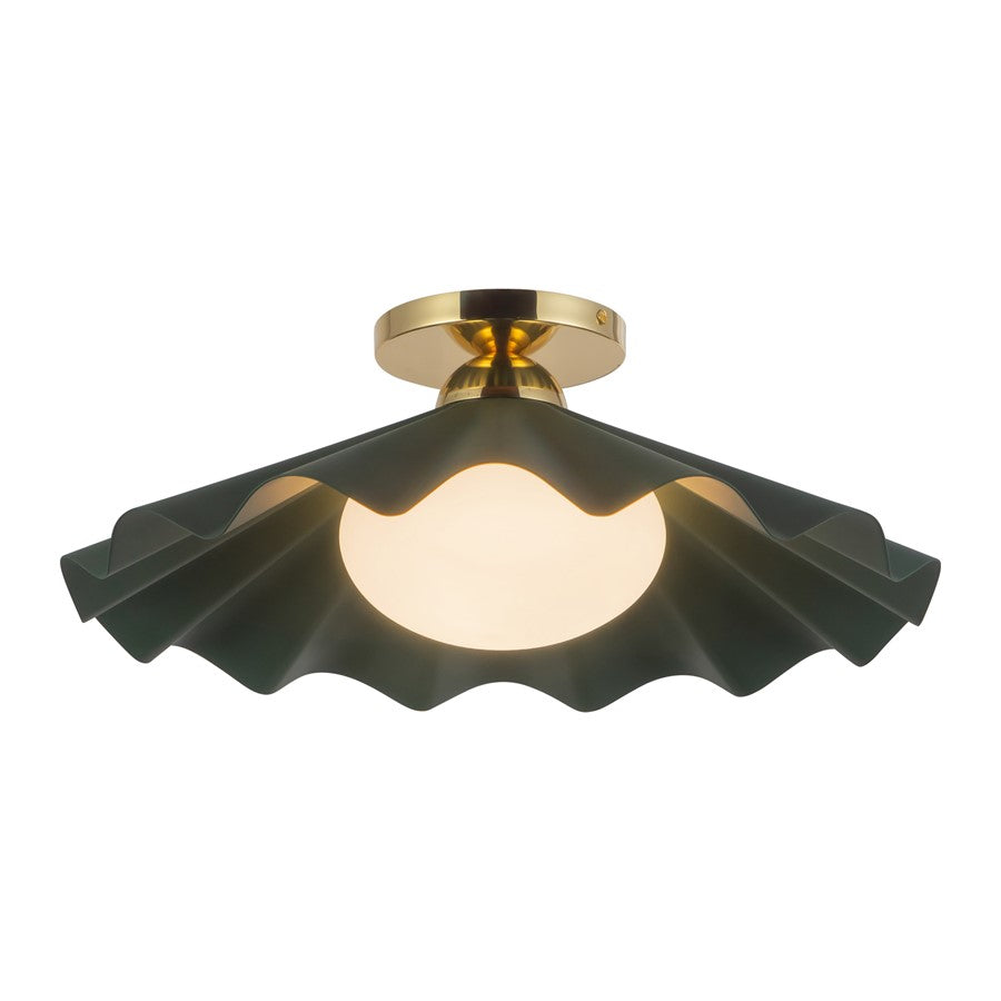 Kuzco Furrow 16" Green Semi-Flush Mount, Pine Green
