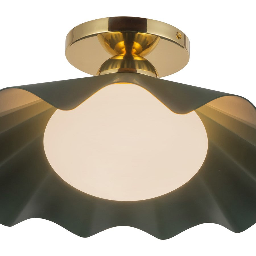 Kuzco Furrow 16" Green Semi-Flush Mount, Pine Green
