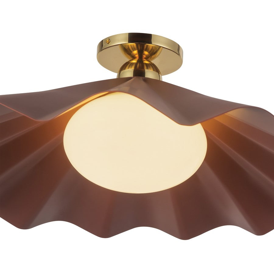 Kuzco Furrow 25" Red Semi-Flush Mount, Burgundy