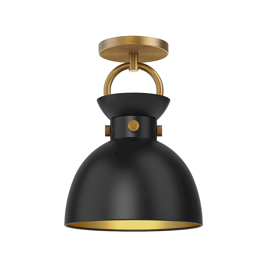 Alora Mood Waldo 1 Light 9" Semi Flush Mount, Gold/Black - SF411309AGMB