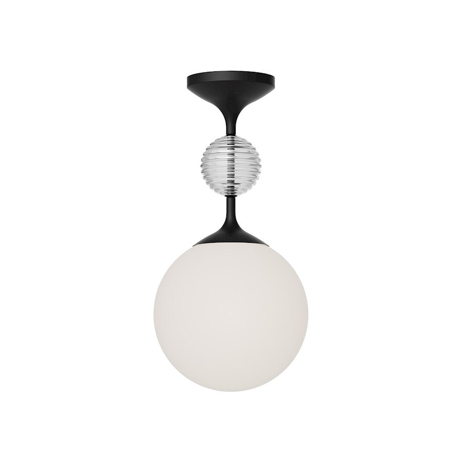 Alora Mood Celia 1Lt 8" Semi Flush Mount, Black/Opal/Clear Ribbed - SF415308MBOP