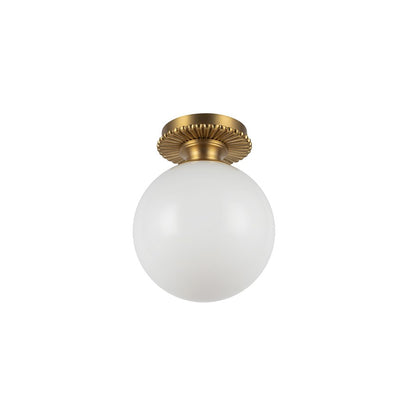 Kuzco Otis 8" Socket Semi-Flush Mount, Gold/Glossy Opal Glass