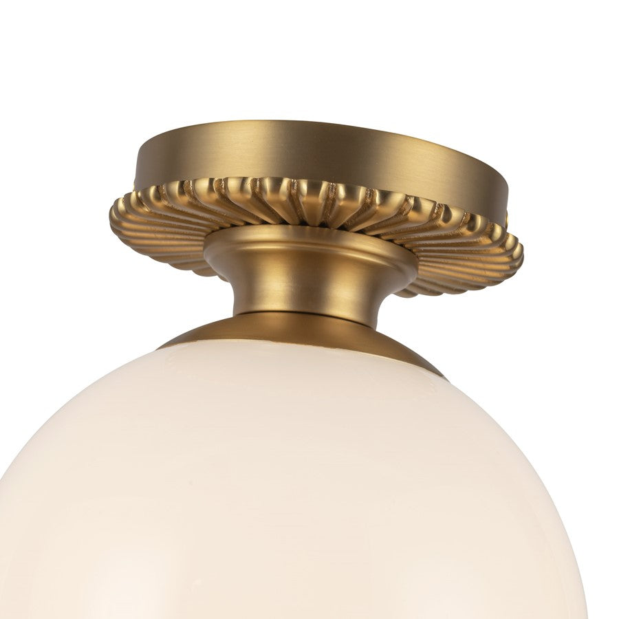 Kuzco Otis 8" Socket Semi-Flush Mount, Gold/Glossy Opal Glass