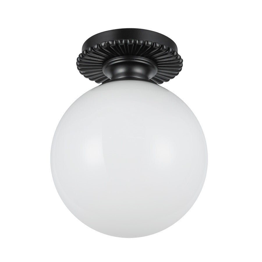 Kuzco Otis 8" Socket Semi-Flush Mount, Black/Glossy Opal Glass