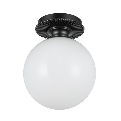 Kuzco Otis 8" Socket Semi-Flush Mount, Black/Glossy Opal Glass