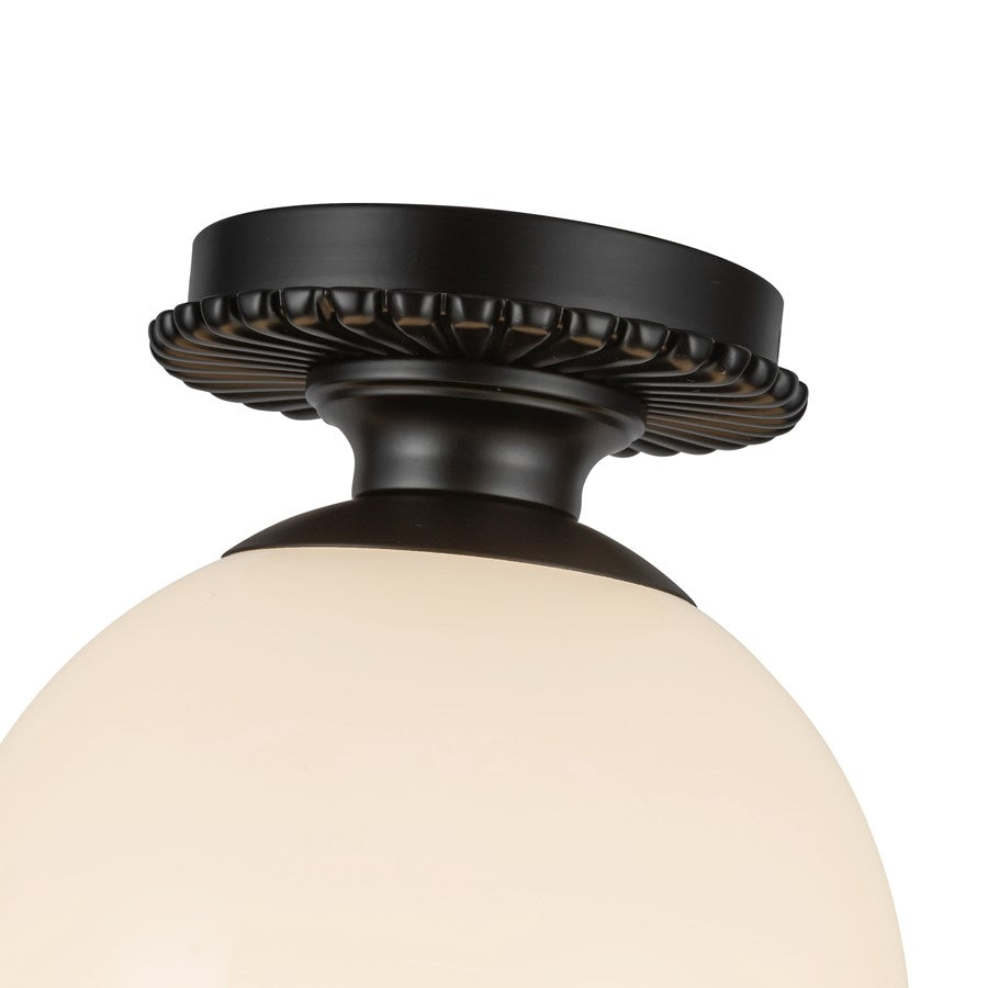 Kuzco Otis 8" Socket Semi-Flush Mount, Black/Glossy Opal Glass