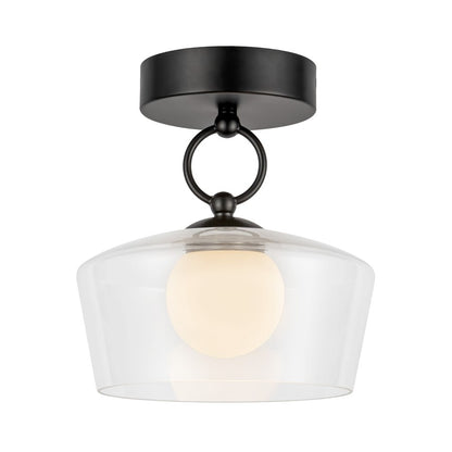 Kuzco Leota 8" LED Semi-Flush Mount, Black/Clear Glass