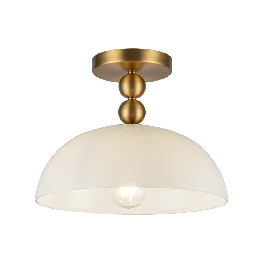 Kuzco Paisley 12" Socket Semi-Flush Mount, Gold/Glossy Opal Glass - SF459012BGGO