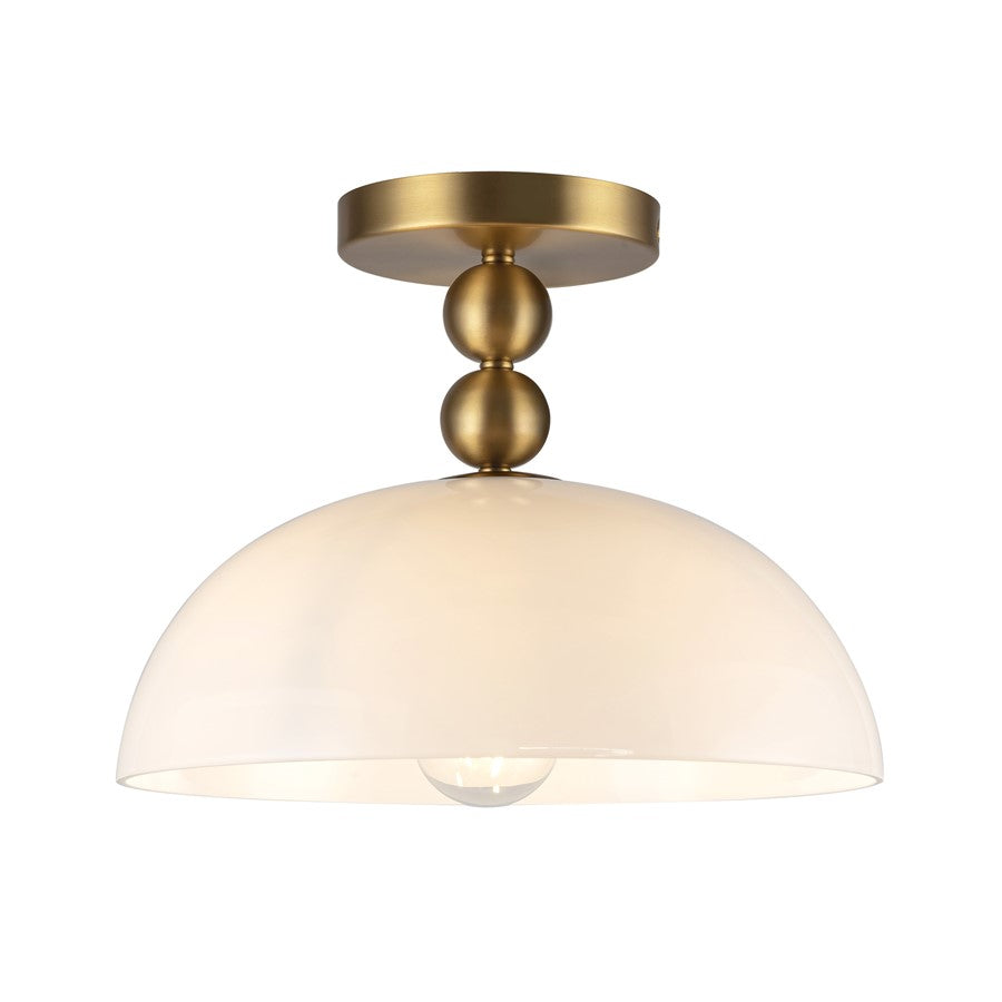 Kuzco Paisley 12" Socket Semi-Flush Mount, Gold/Glossy Opal Glass