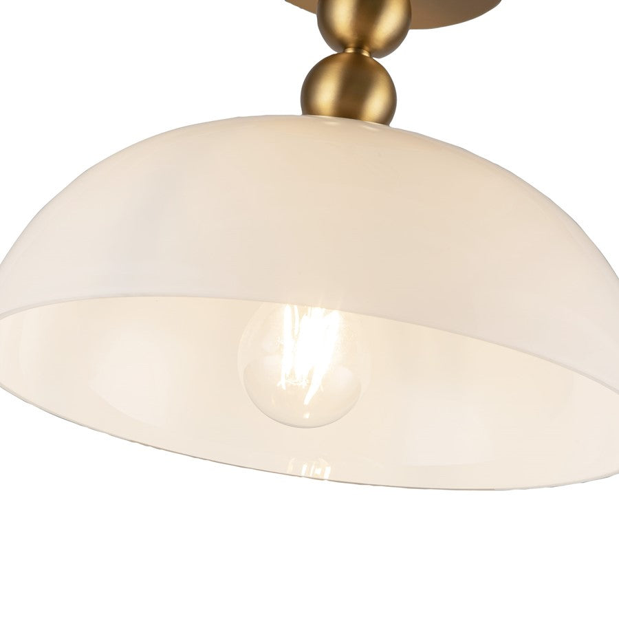 Kuzco Paisley 12" Socket Semi-Flush Mount, Gold/Glossy Opal Glass