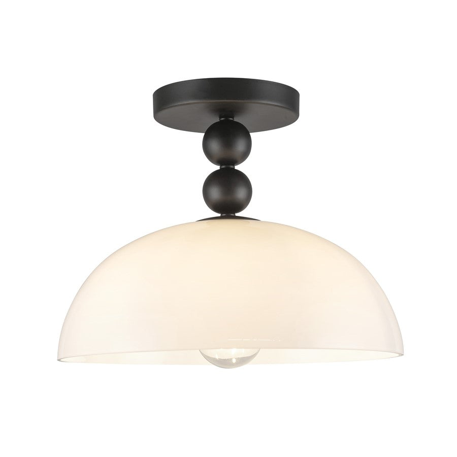 Kuzco Paisley 12" Socket Semi-Flush Mount, Black/Glossy Opal