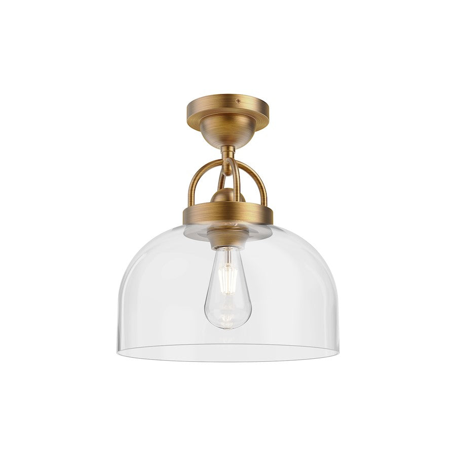 Alora Mood Lancaster 1 Light 12" Semi Flush Mount, Aged Gold/Clear - SF461101AG