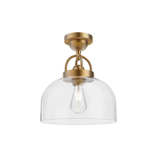 Alora Mood Lancaster 1 Light 12" Semi Flush Mount, Aged Gold/Clear - SF461101AG