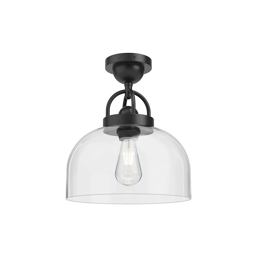 Alora Mood Lancaster 1 Light 12" Semi Flush Mount, Black/Clear - SF461101MB