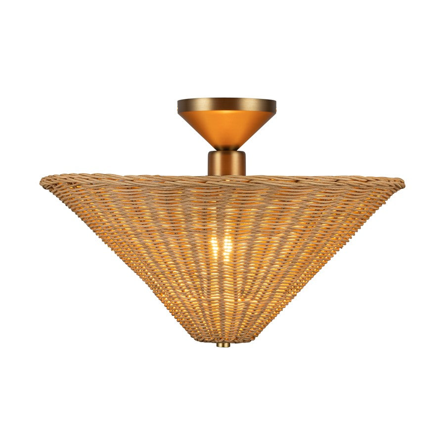 Kuzco Bridgette 16" Socket Semi-Flush Mount, Gold/Rattan/Rattan - SF497016BGRA