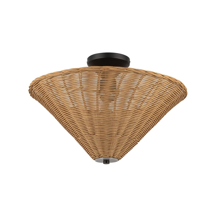 Kuzco Bridgette 16" Socket Semi-Flush Mount, Black/Rattan/Rattan