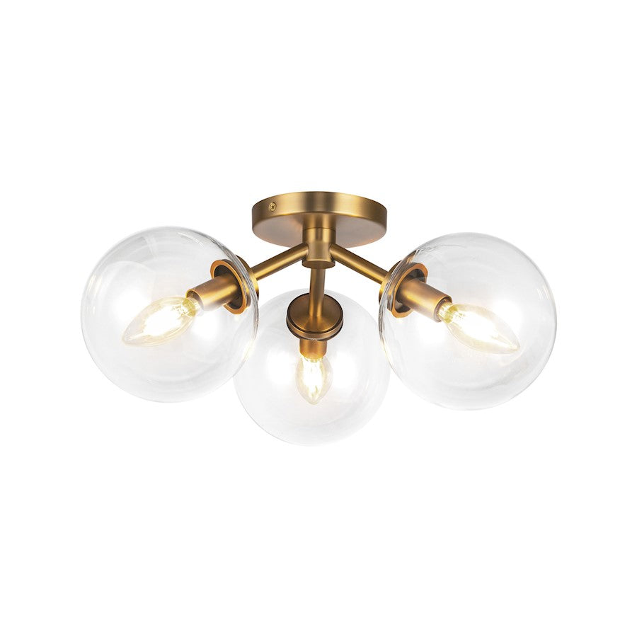 Alora Mood Cassia 3 Light 15" Semi-Flush, Aged Brass/Clear/Clear - SF549315AGCL