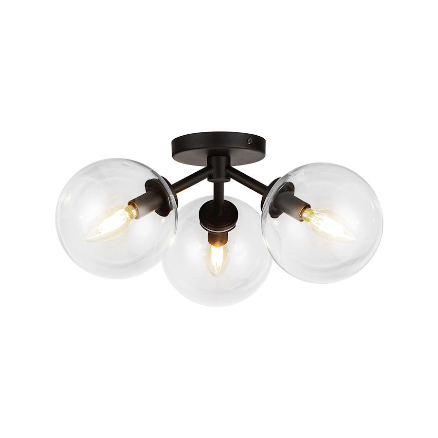 Alora Mood Cassia 3 Light 15" Semi-Flush, Matte Black/Clear/Clear - SF549315MBCL