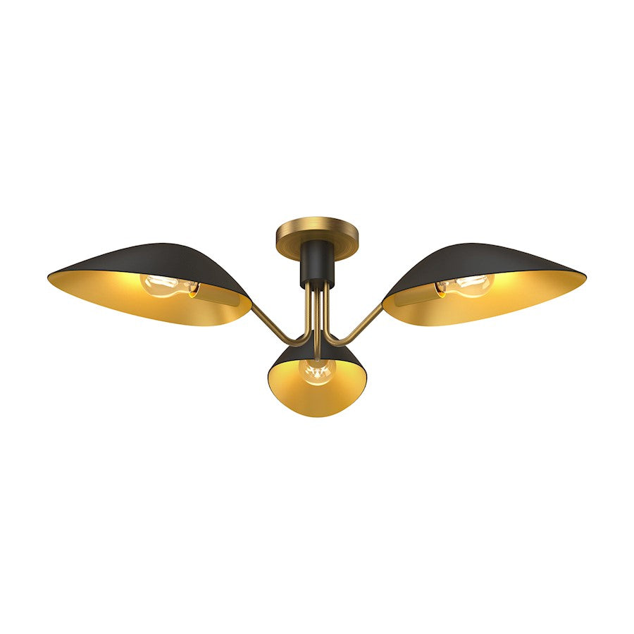 Alora Mood Oscar 3 Light 32" Semi Flush Mount, Gold/Black - SF550332MBAG