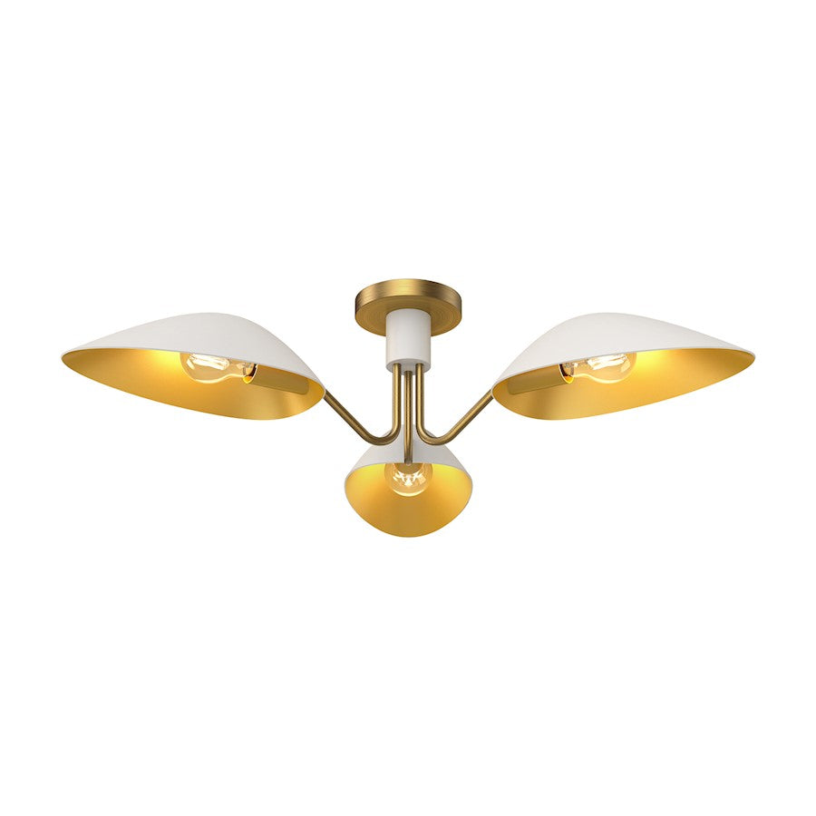 Alora Mood Oscar 3 Light 32" Semi Flush Mount, Aged Gold/White - SF550332WHAG