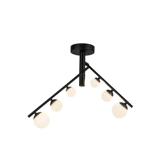 Kuzco Juniper 2-Head LED Semi-Flush Mount | Modern Black and Opal Glass | Living Room & Bedroom | 1530lm 3000K Dimmable | Model SF55525-BK-OP