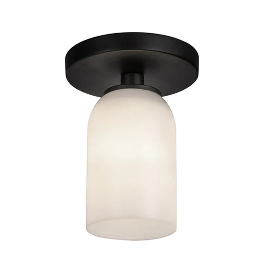Kuzco Nola 4in 1-Light Semi-Flush Mount | Modern Black Steel and Glossy Opal Glass | Hallway & Entryway & Bedroom | Model SF57704-BK-GO