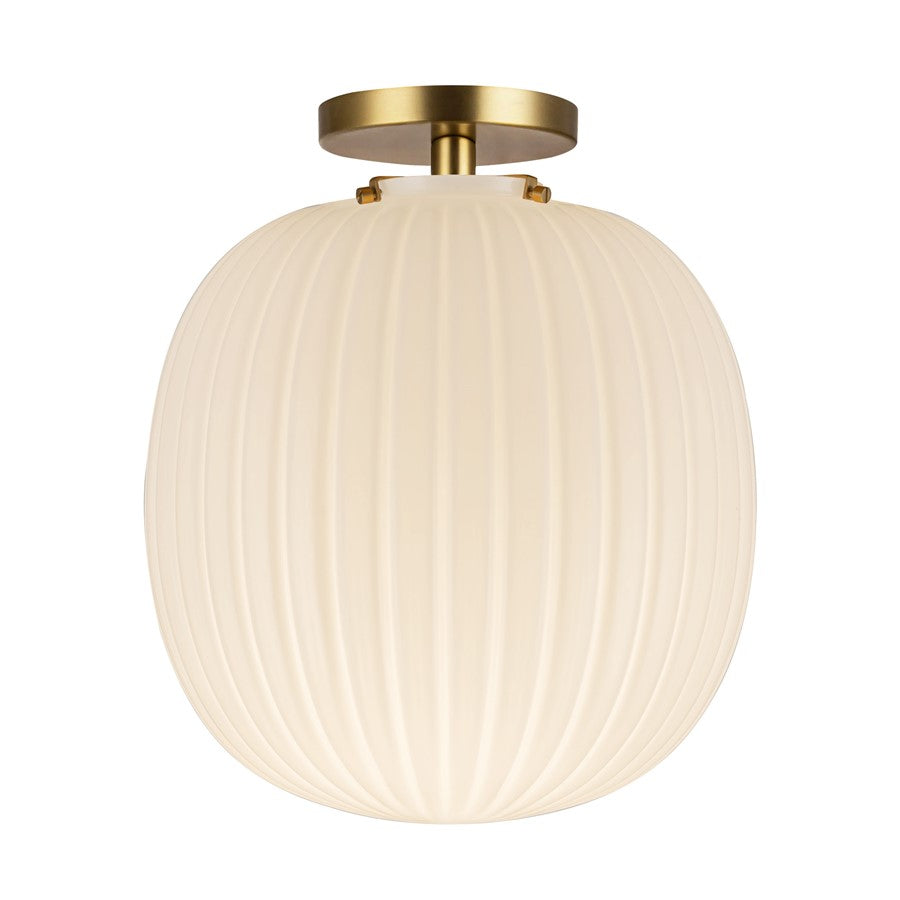 Kuzco Cherise 12" Socket Semi-Flush Mount, Gold/Glossy Opal Glass - SF579112BGGR