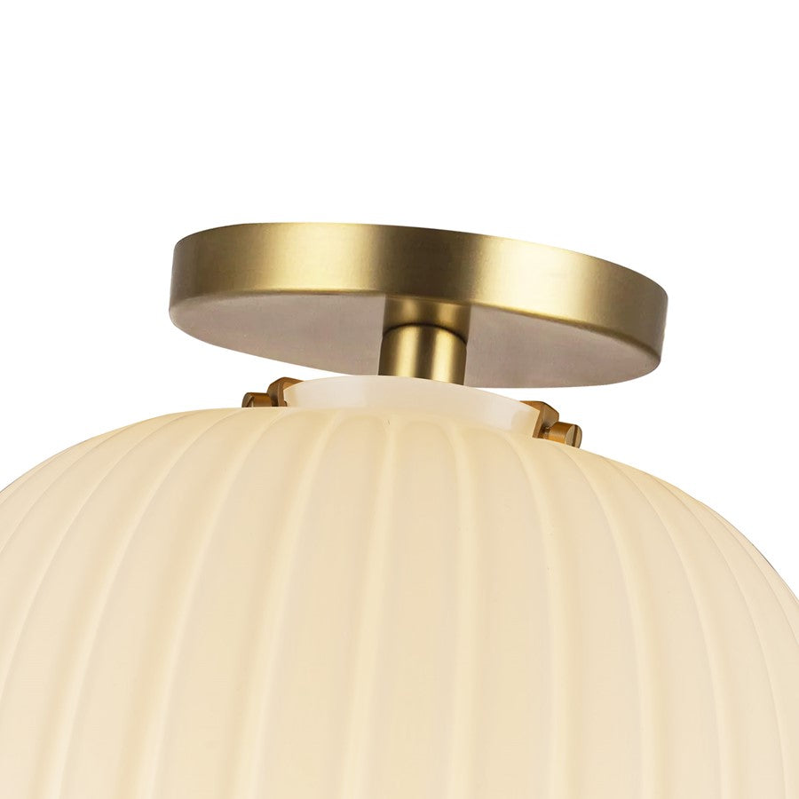 Kuzco Cherise 12" Socket Semi-Flush Mount, Gold/Glossy Opal Glass