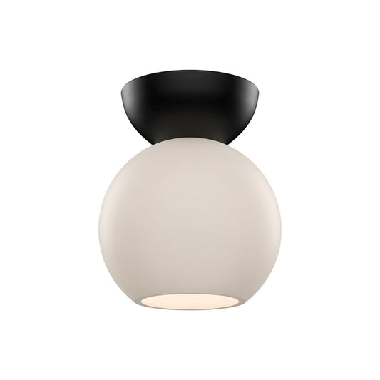 Kuzco Arcadia 6in 1-Light Semi Flush Mount | Modern Black Steel and Opal Glass | Entryway & Hallway Accent Light | 6 x 7 in | Model SF59706-BK-OP