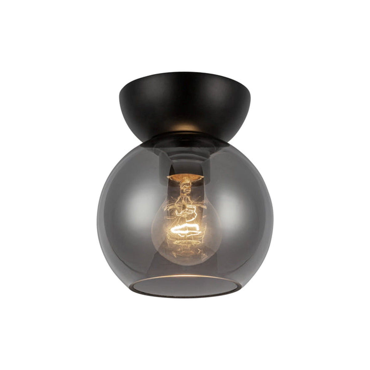 Kuzco Arcadia 6in 1-Light Semi Flush Mount | Industrial Black Steel and Smoked Glass | Entryway & Hallway Accent | 7 in H | Model SF59706-BK-SM