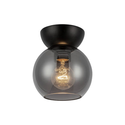 Kuzco Arcadia 6in 1-Light Semi Flush Mount | Industrial Black Steel and Smoked Glass | Entryway & Hallway Accent | 7 in H | Model SF59706-BK-SM