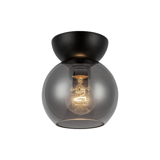 Kuzco Arcadia 6in 1-Light Semi Flush Mount | Industrial Black Steel and Smoked Glass | Entryway & Hallway Accent | 7 in H | Model SF59706-BK-SM