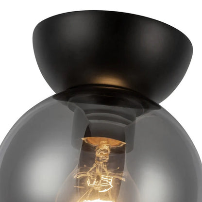 Kuzco Arcadia 6in 1-Light Semi Flush Mount | Industrial Black Steel and Smoked Glass | Entryway & Hallway Accent | 7 in H | Model SF59706-BK-SM