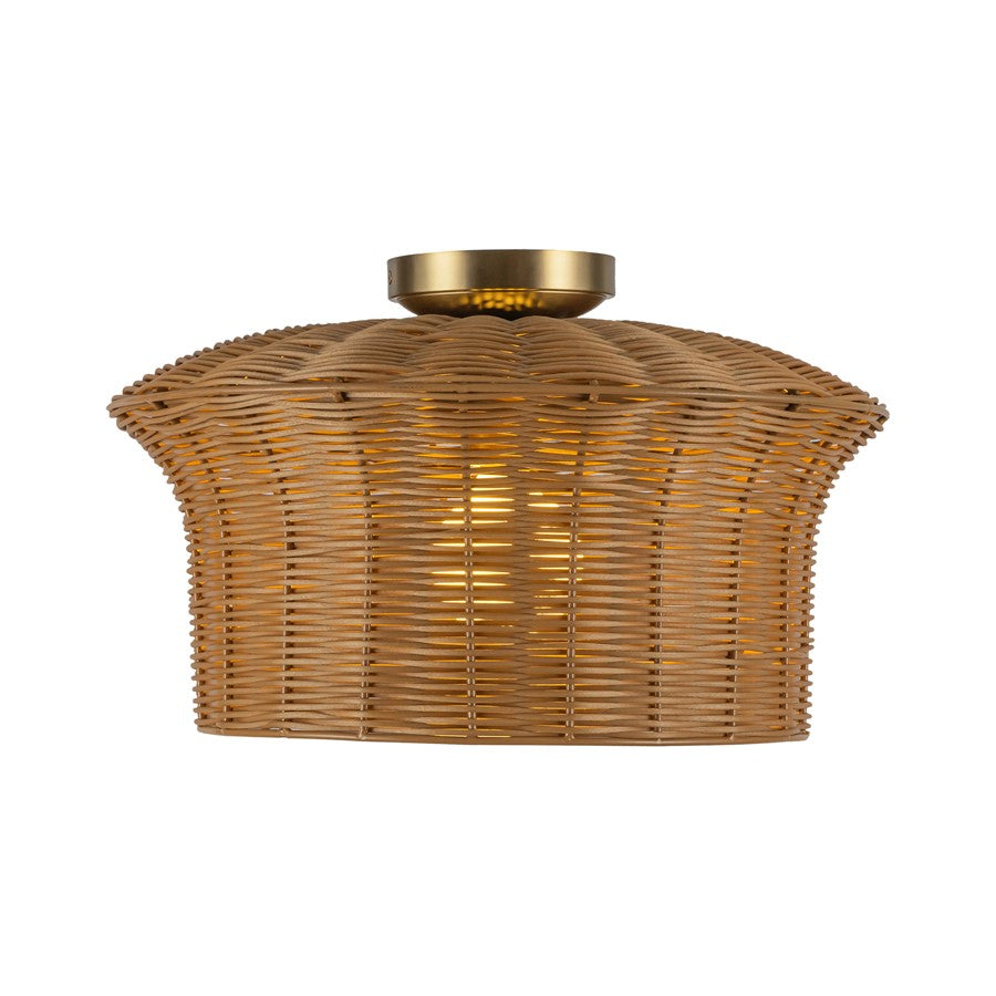 Kuzco Kai 16" Socket Semi-Flush Mount, Brushed Gold/Rattan Shade - SF641016BG