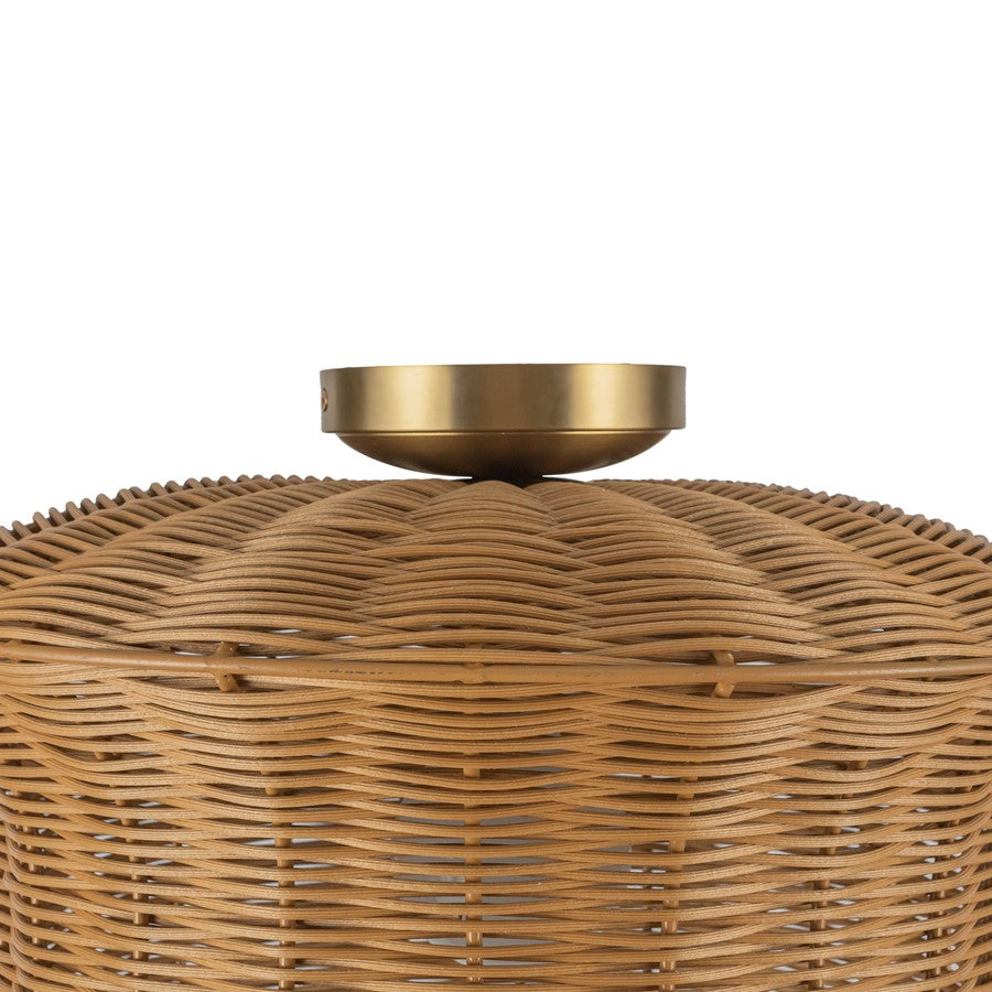 Kuzco Kai 16" Socket Semi-Flush Mount, Brushed Gold/Rattan Shade