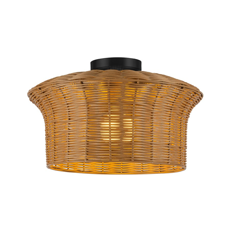 Kuzco Kai 16" Socket Semi-Flush Mount, Matte Black/Rattan Shade