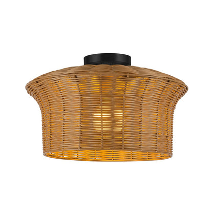 Kuzco Kai 16" Socket Semi-Flush Mount, Matte Black/Rattan Shade