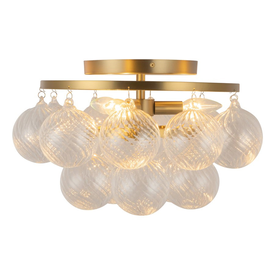 Kuzco Faye 18" Gold Semi-Flush Mt, Brushed Gold/Clr Ribbed Glass - SF654318BGRC