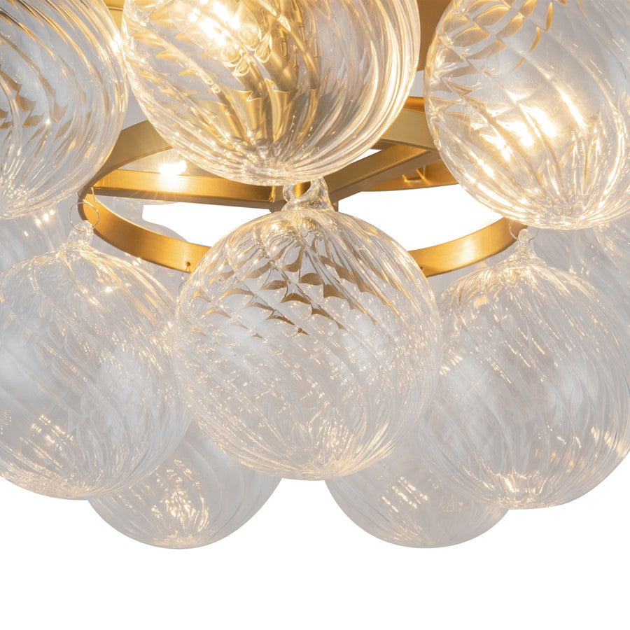 Kuzco Faye 18" Gold Semi-Flush Mount, Brushed Gold/Clear Ribbed Glass