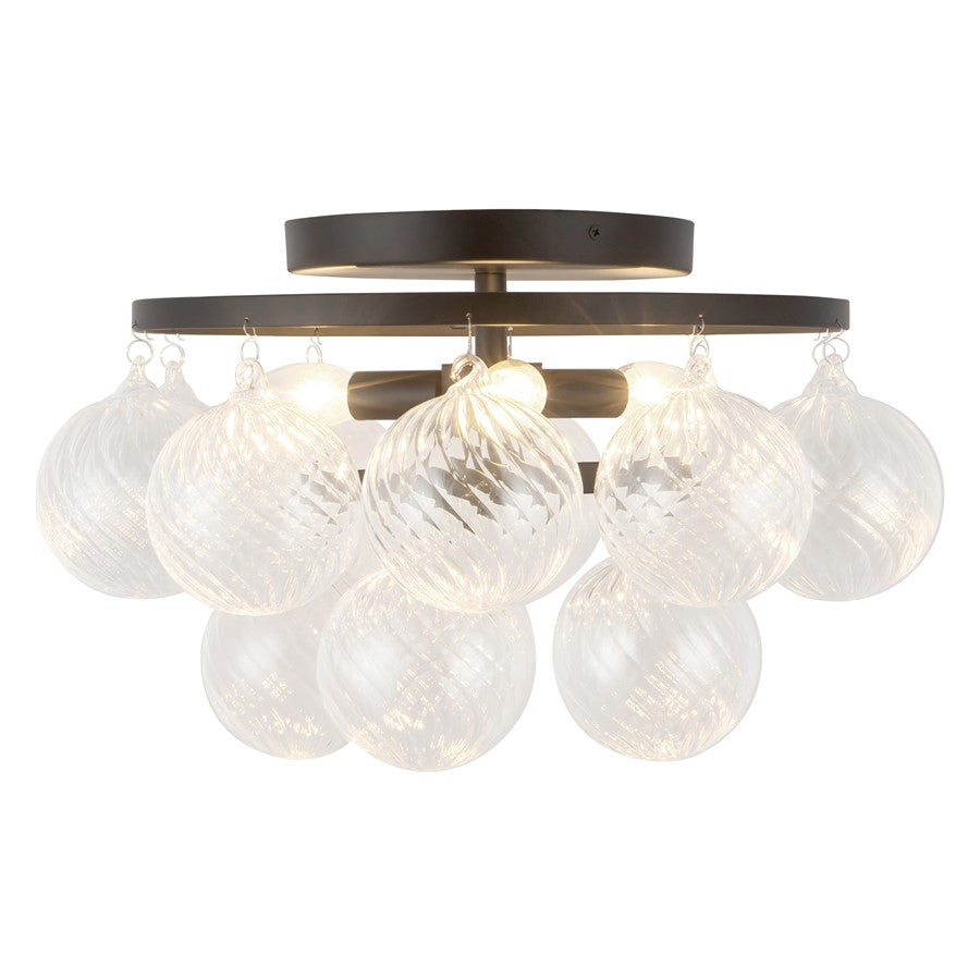 Kuzco Faye 18" Blk Semi-Flush Mount, Matte Black/Clr Ribbed Glass - SF654318MBRC