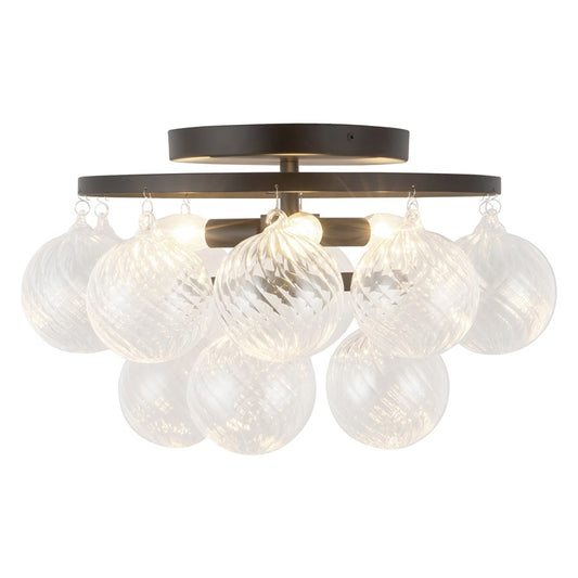 Kuzco Faye 18" Blk Semi-Flush Mount, Matte Black/Clr Ribbed Glass - SF654318MBRC