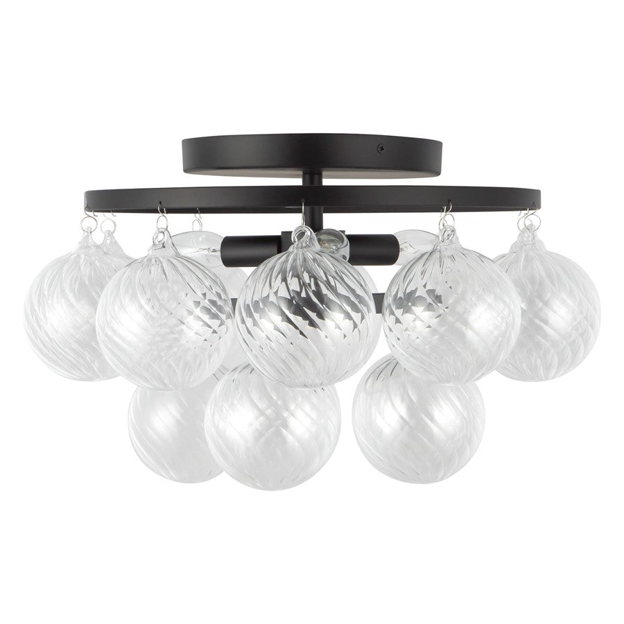 Kuzco Faye 18" Black Semi-Flush Mount, Matte Black/Clear Ribbed Glass