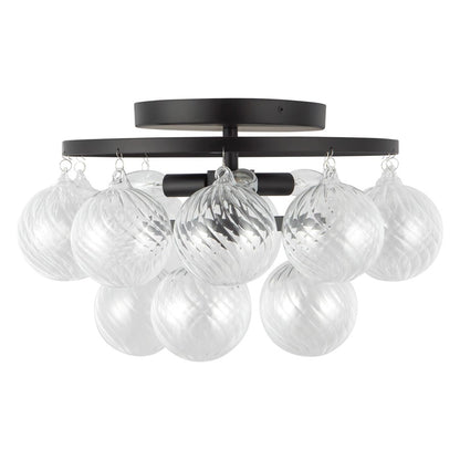Kuzco Faye 18" Black Semi-Flush Mount, Matte Black/Clear Ribbed Glass