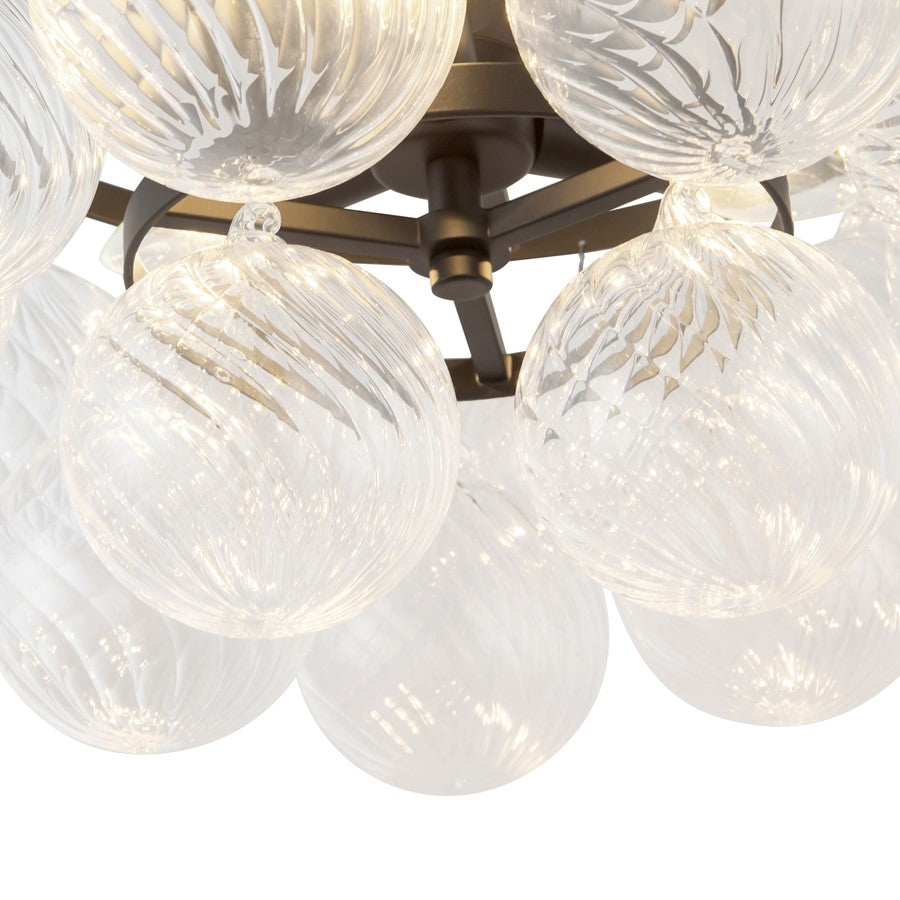 Kuzco Faye 18" Black Semi-Flush Mount, Matte Black/Clear Ribbed Glass