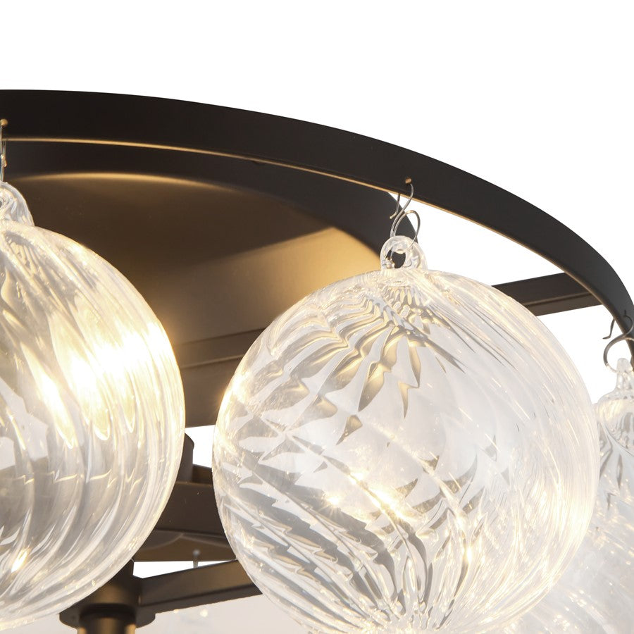 Kuzco Faye 18" Black Semi-Flush Mount, Matte Black/Clear Ribbed Glass