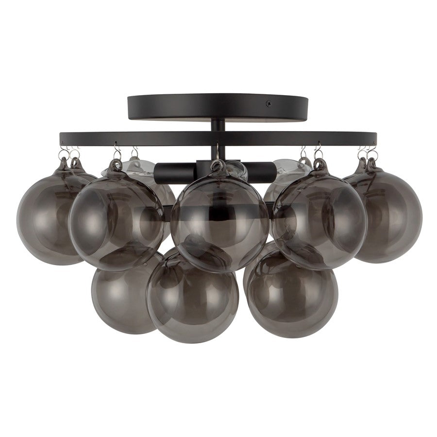 Kuzco Faye 18" Black Semi-Flush Mount, Matte Black/Smoked Solid Glass